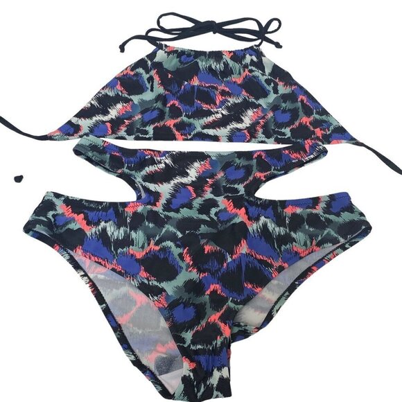 ASOS Bikini 8/10 Halter Cutout Highrise Bottom Leopard Print - Picture 1 of 15